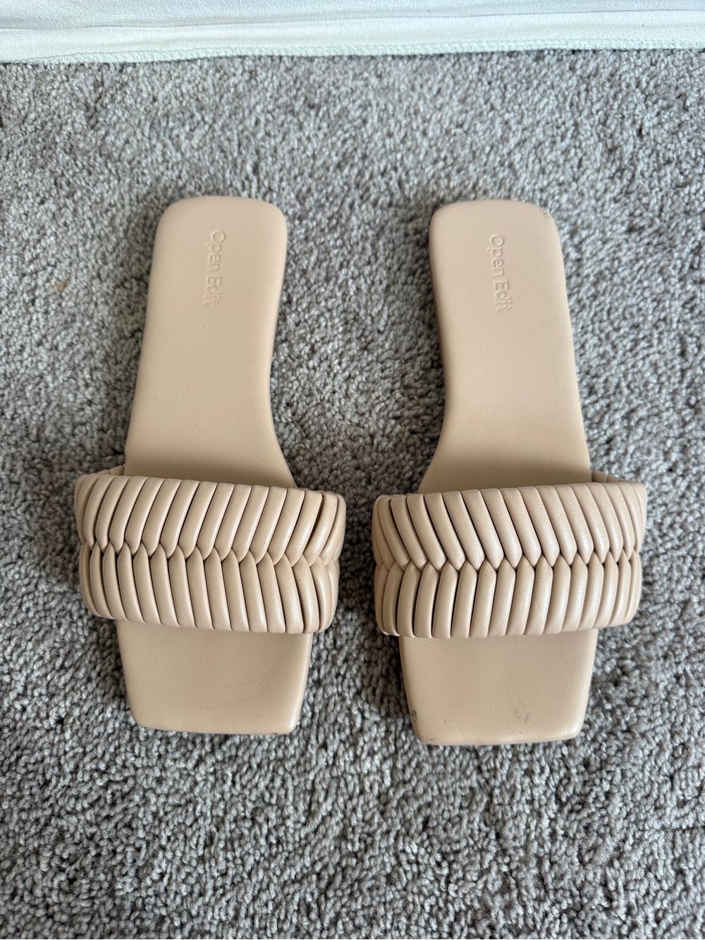 Open Edit Braided Slide Sandals in Neutral Beige